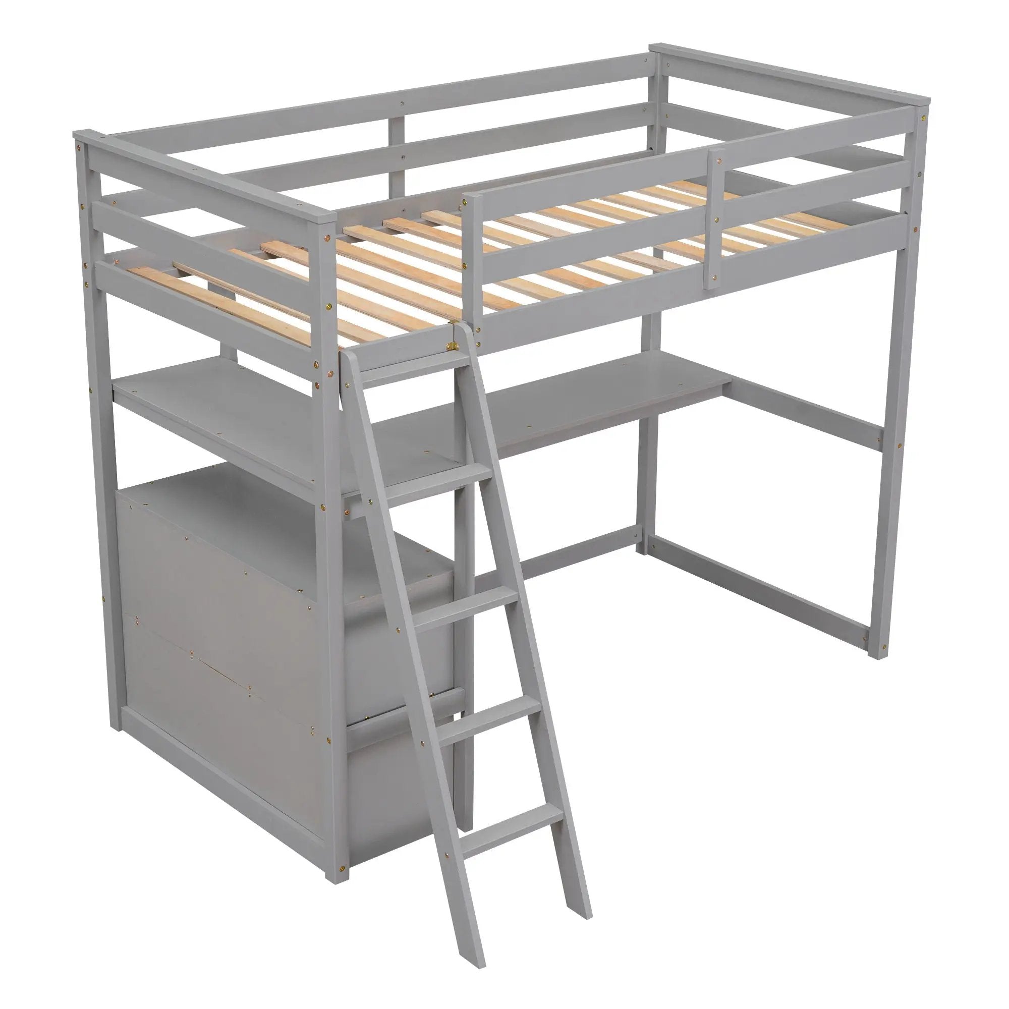 Modern Loft Bed With Built In Desk, Shelves, And 2 Drawers by HouseOfZazla