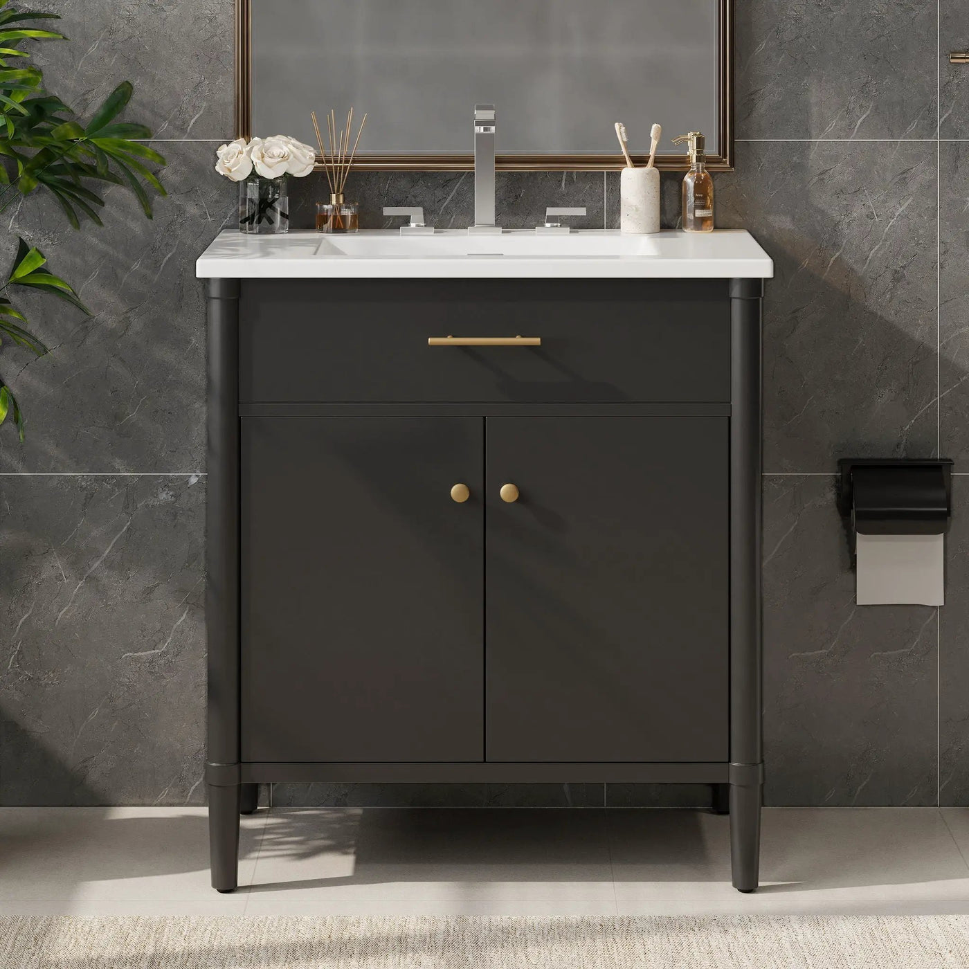 Bathroom Vanity With Sink, Soft Close Doors And Adjustable Shelf by HouseOfZazla
