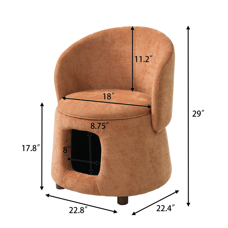 Orange Pet Friendly Chair with Hidden Pet Nook, Convertible Stool, and Storage Seat by HouseOfZazla