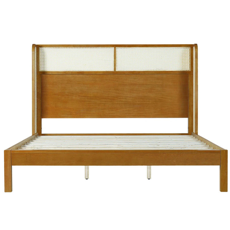Premium Rubber Wood Platform Bed Frame with Headboard by HouseOfZazla
