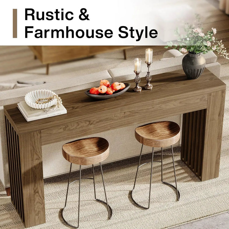 Console Table With Vertical Slat Legs For Entryway - Rustic Brown by HouseOfZazla