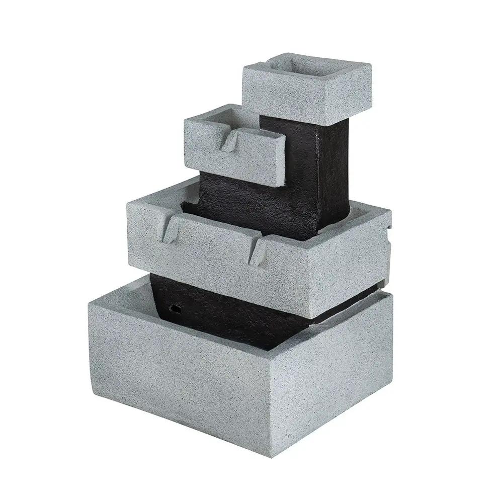 Decorative 4 Tier Block Fountain With Light, For Indoor And Outdoor - Black / Gray by Unique Piece Furniture
