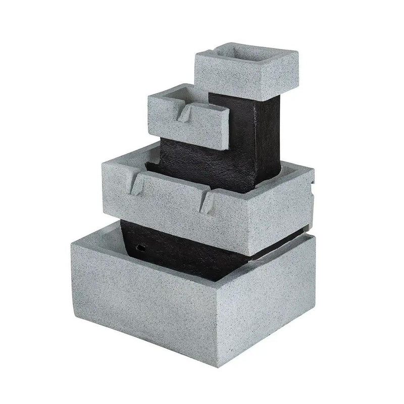 Decorative 4 Tier Block Fountain With Light, For Indoor And Outdoor - Black / Gray by Unique Piece Furniture