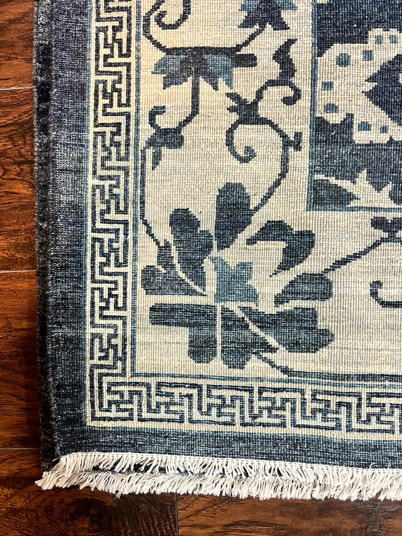 Sino Persian Rug 6x9, Hand Knotted Wool Carpet, Floral Allover, Blue Cream-Tan by Jewel Rugs