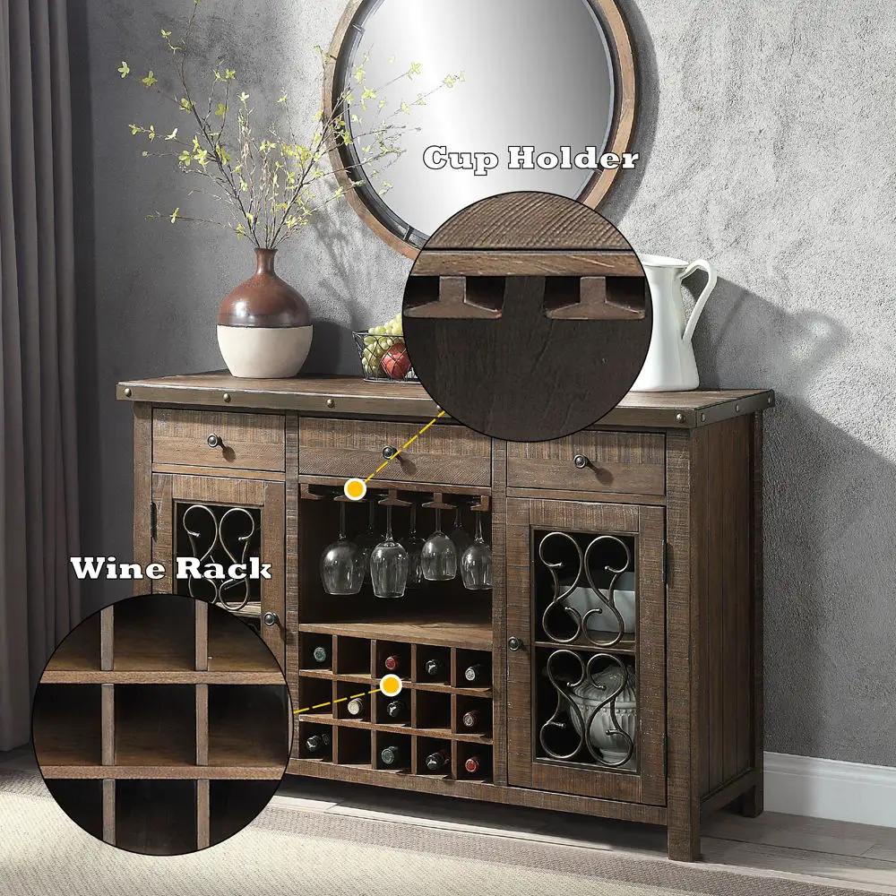 Raphaela - Server With Cup Holder & Wine Rack - Weathered Cherry by Unique Piece Furniture