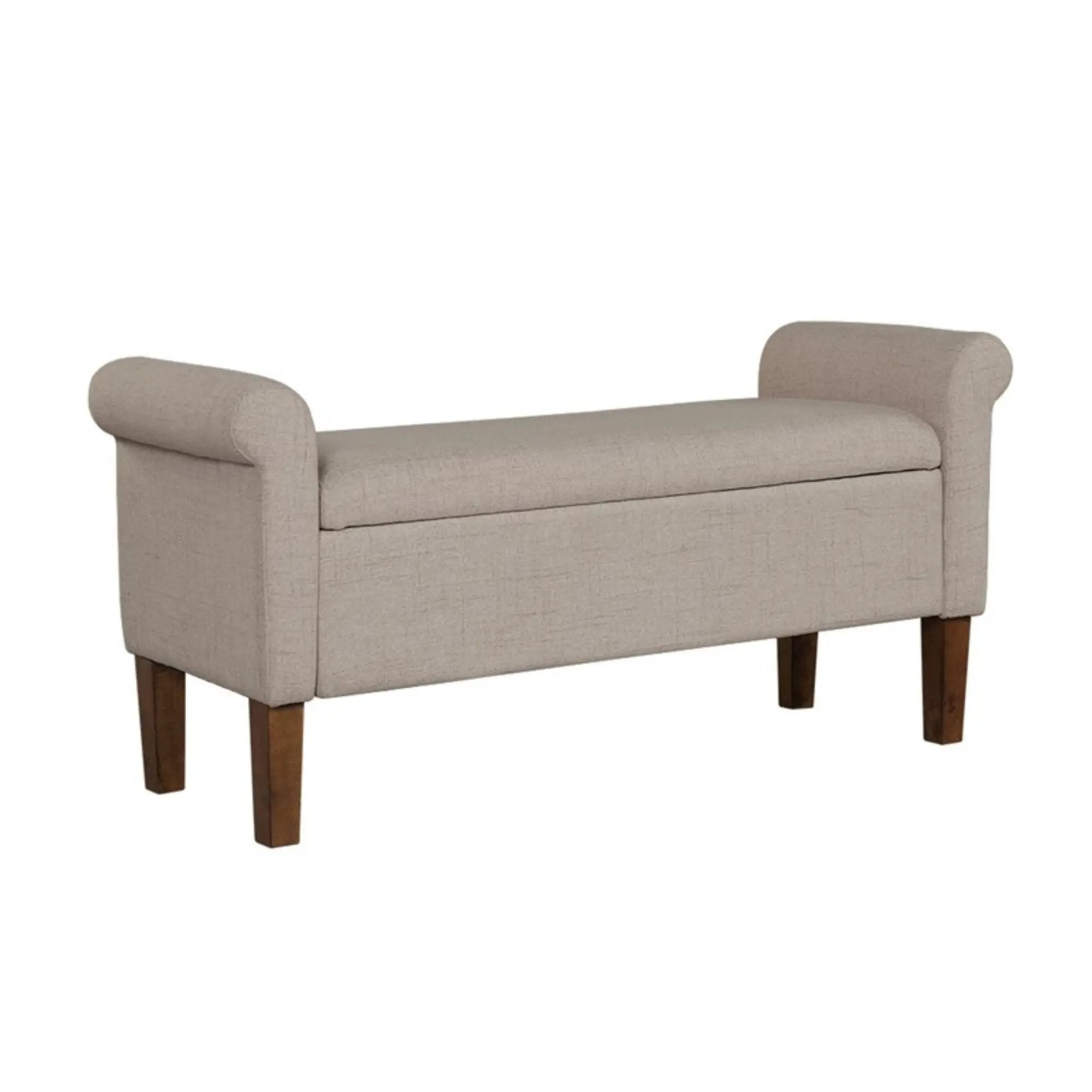 Upholstered Storage Bench With Rolled Armrests - Beige by HouseOfZazla