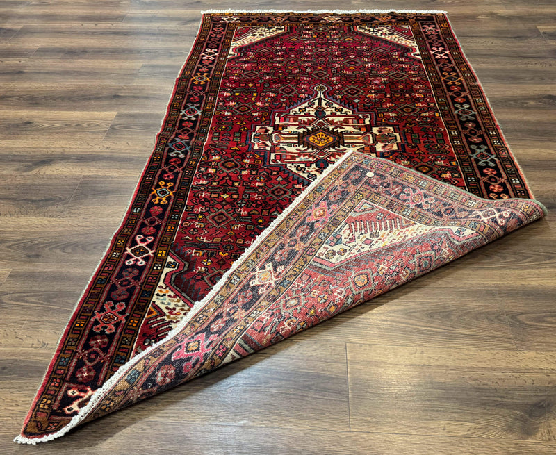 Persian Hamadan Rug 4x7, Tribal Village Malayer Carpet, Red and Ivory, Bohemian Antique by Jewel Rugs