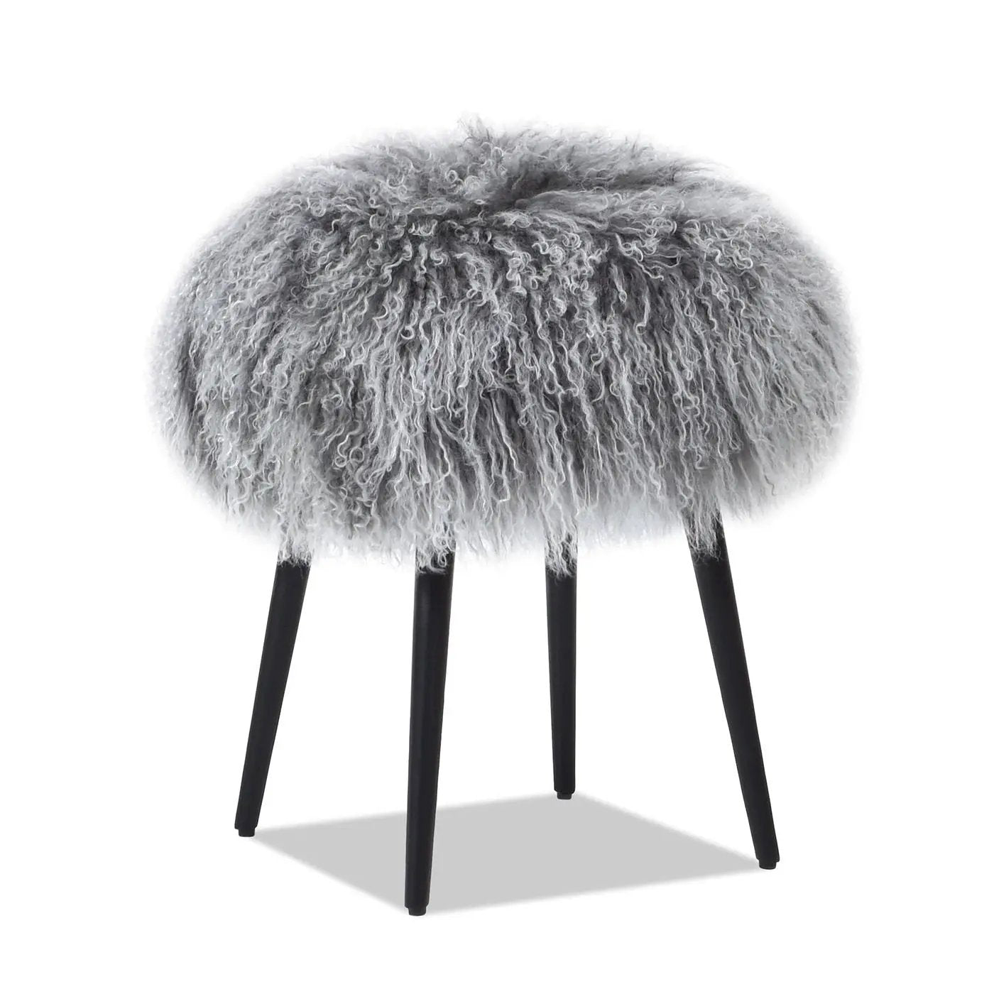 Alberta - Mongolian Sheepskin Round Ottoman by HouseOfZazla