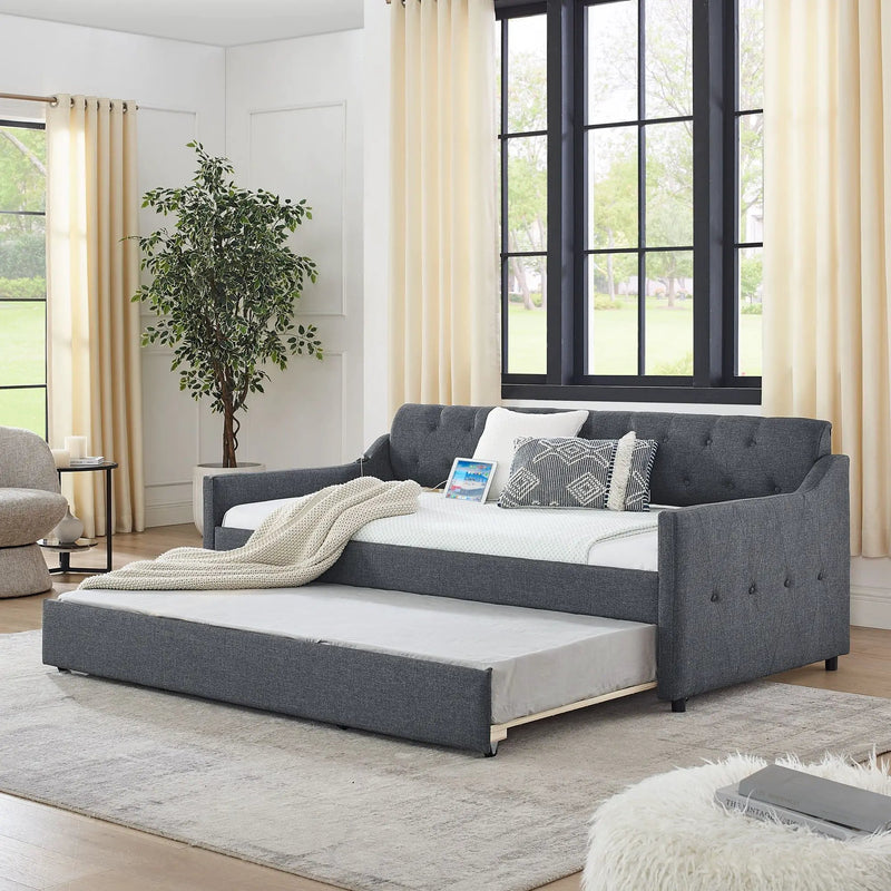 Size Upholstered Daybed With Trundle And USB Charging Armrest by HouseOfZazla