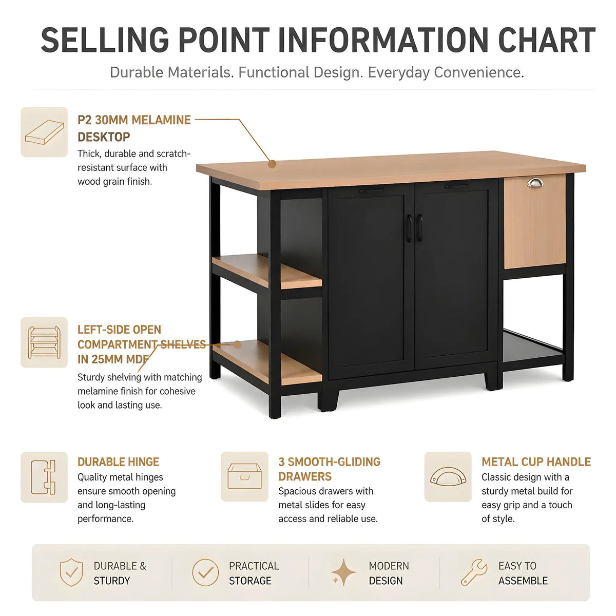 58" Freestanding Kitchen Island by HouseOfZazla