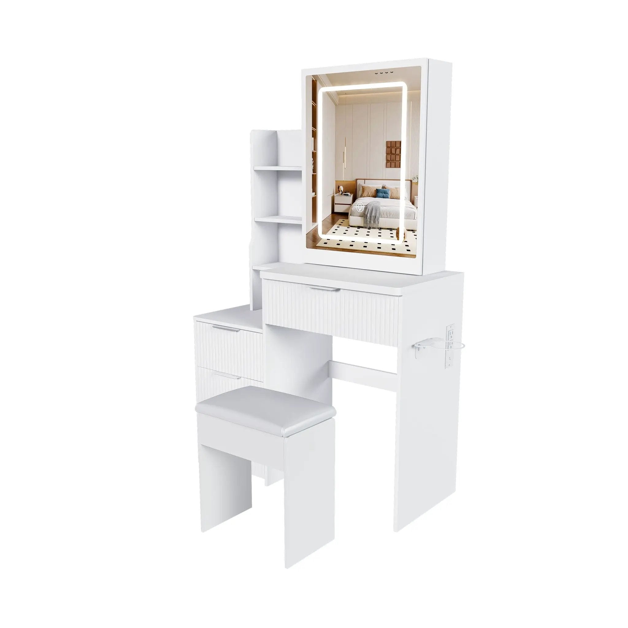 Modern Vanity Desk With 3 LED Lighting Modes, 4 Drawers by HouseOfZazla