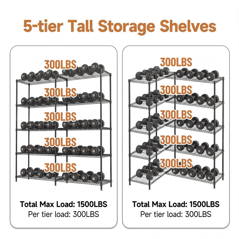 5 Tiers Adjustable Heavy Duty Metal Storage Shelves by HouseOfZazla