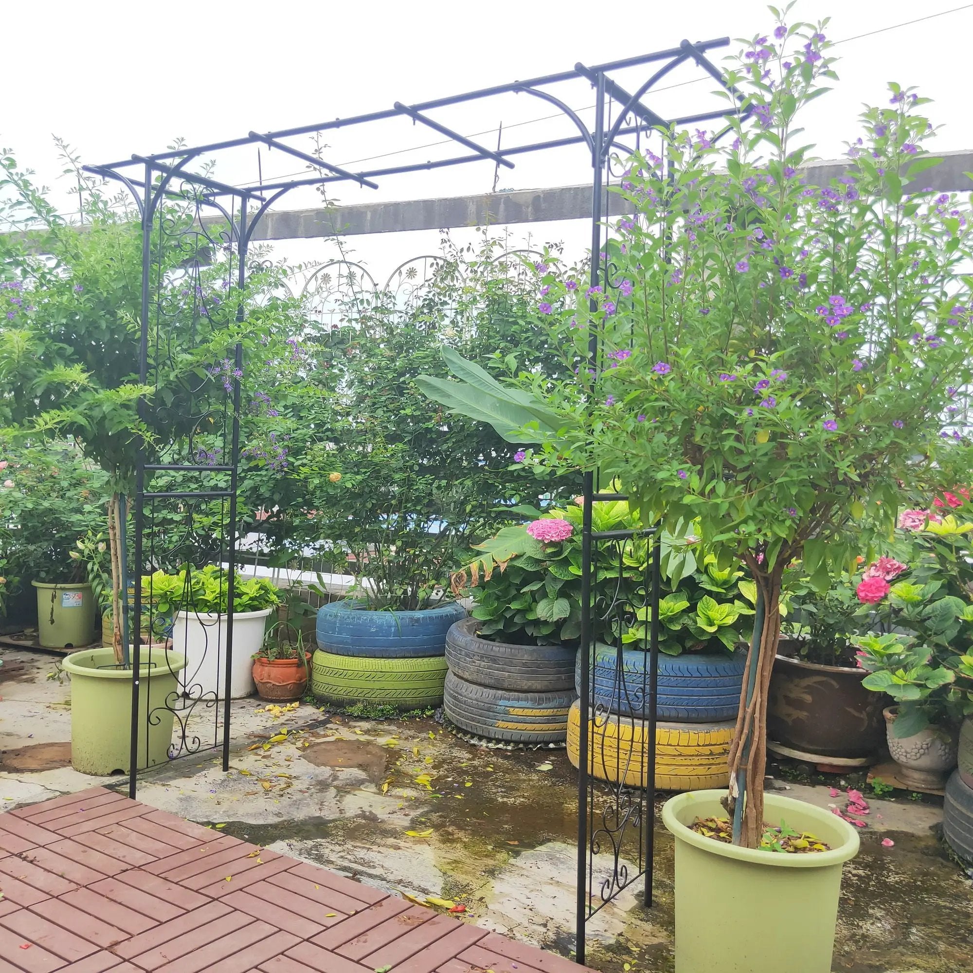 Metal Garden Arch Climbing Plants Support Rose Arch Outdoor - Black by Unique Piece Furniture
