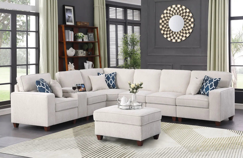 Rene - Sectional Sofa With Ottoman - Beige by HouseOfZazla