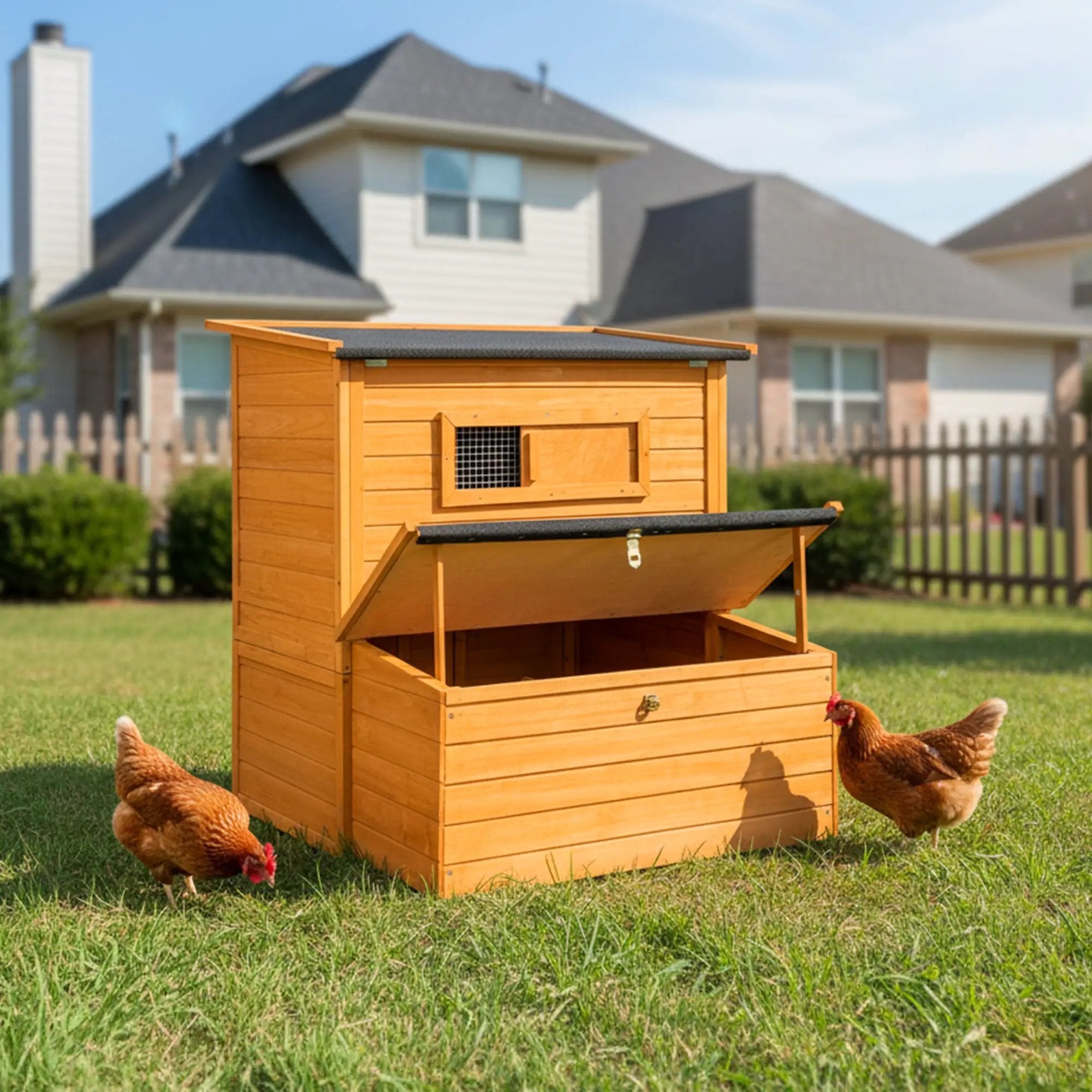 Double-House Wooden Chicken Coop for 6-8 Chickens by HouseOfZazla