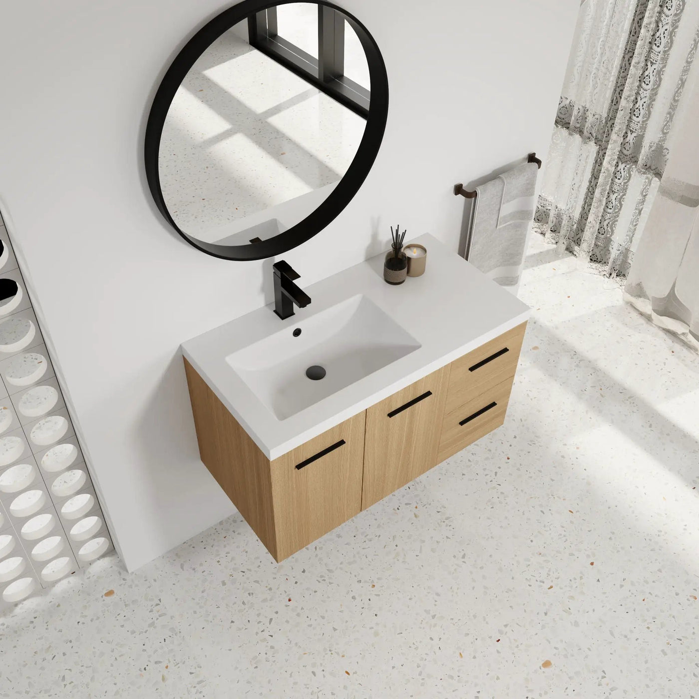 Wall Mounted Floating Bathroom Vanity With Sink, Door & Drawers Modular Cabinet by Unique Piece Furniture