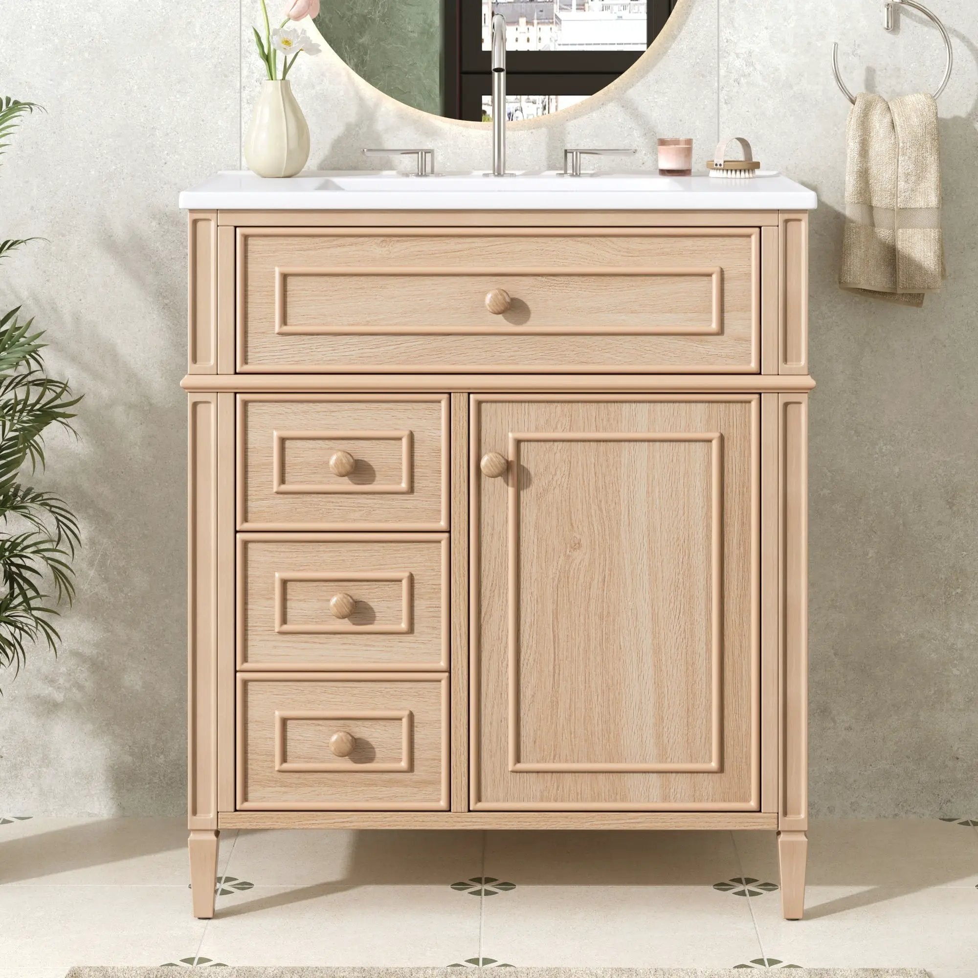 Bathroom Vanity With Sink, Flip Out Drawer, 2 Soft Close Drawers, 1 Soft Close Door - Wood by HouseOfZazla