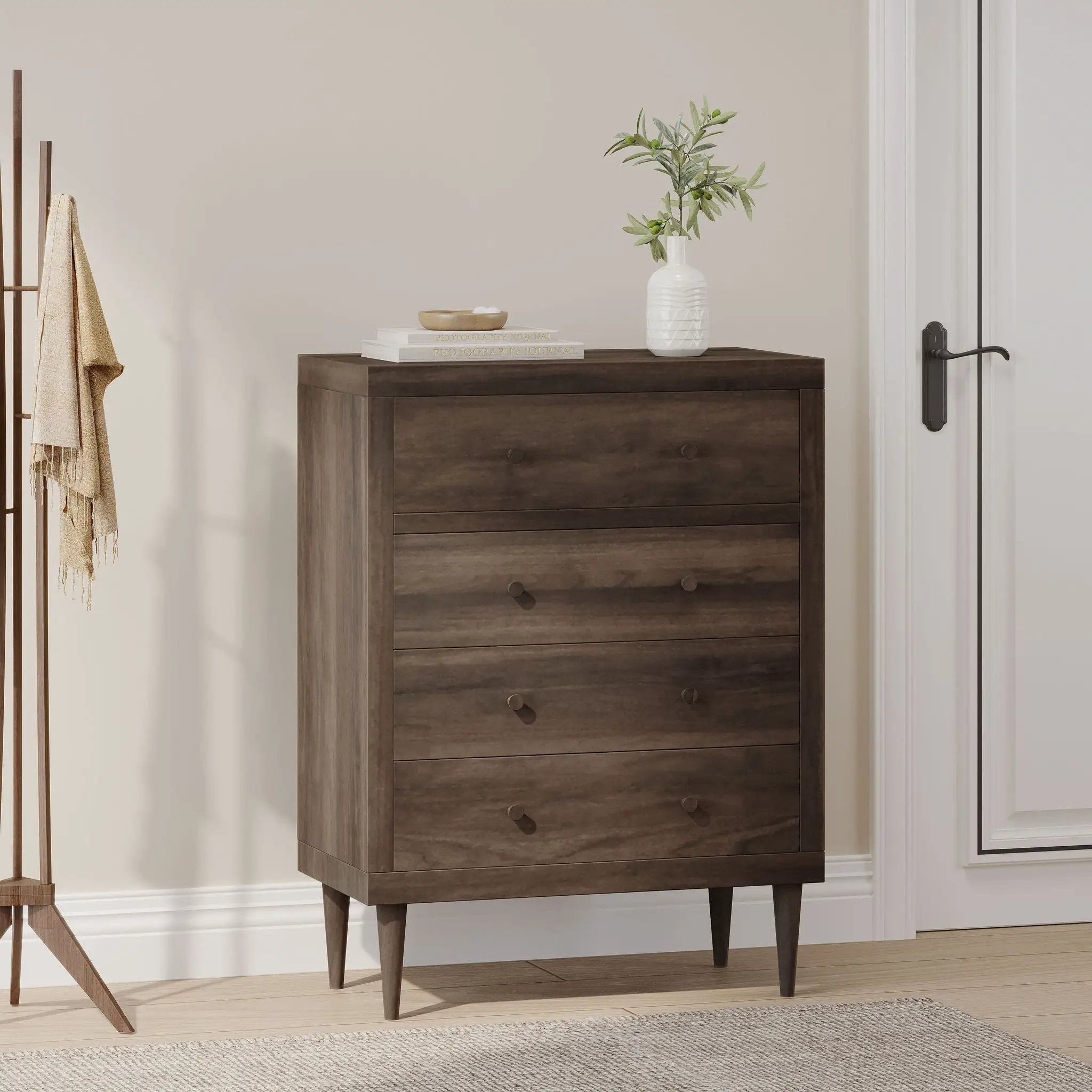 Farhart Mid Century Modern 4 Drawer Dresser - Walnut by HouseOfZazla