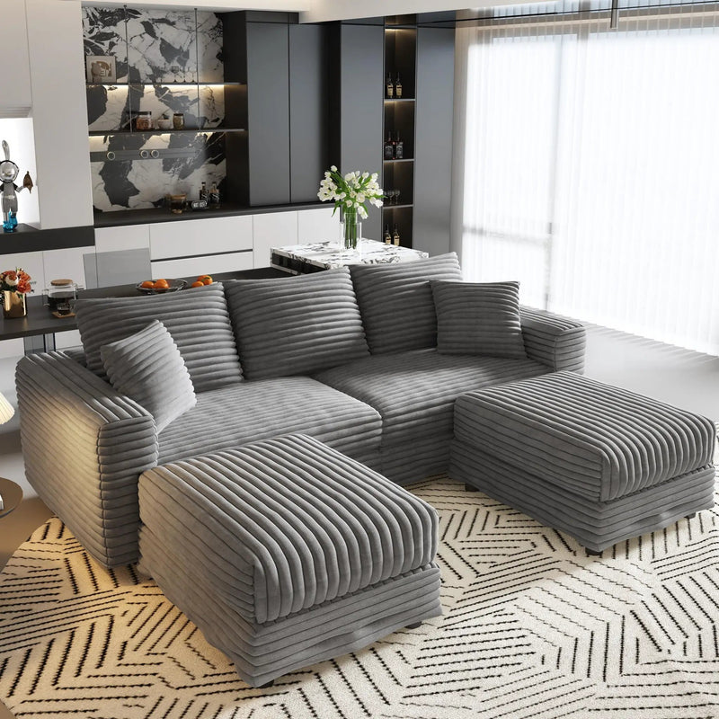 Convertible Deep Seat Sofa With Soft Pillows And Ottomans by HouseOfZazla