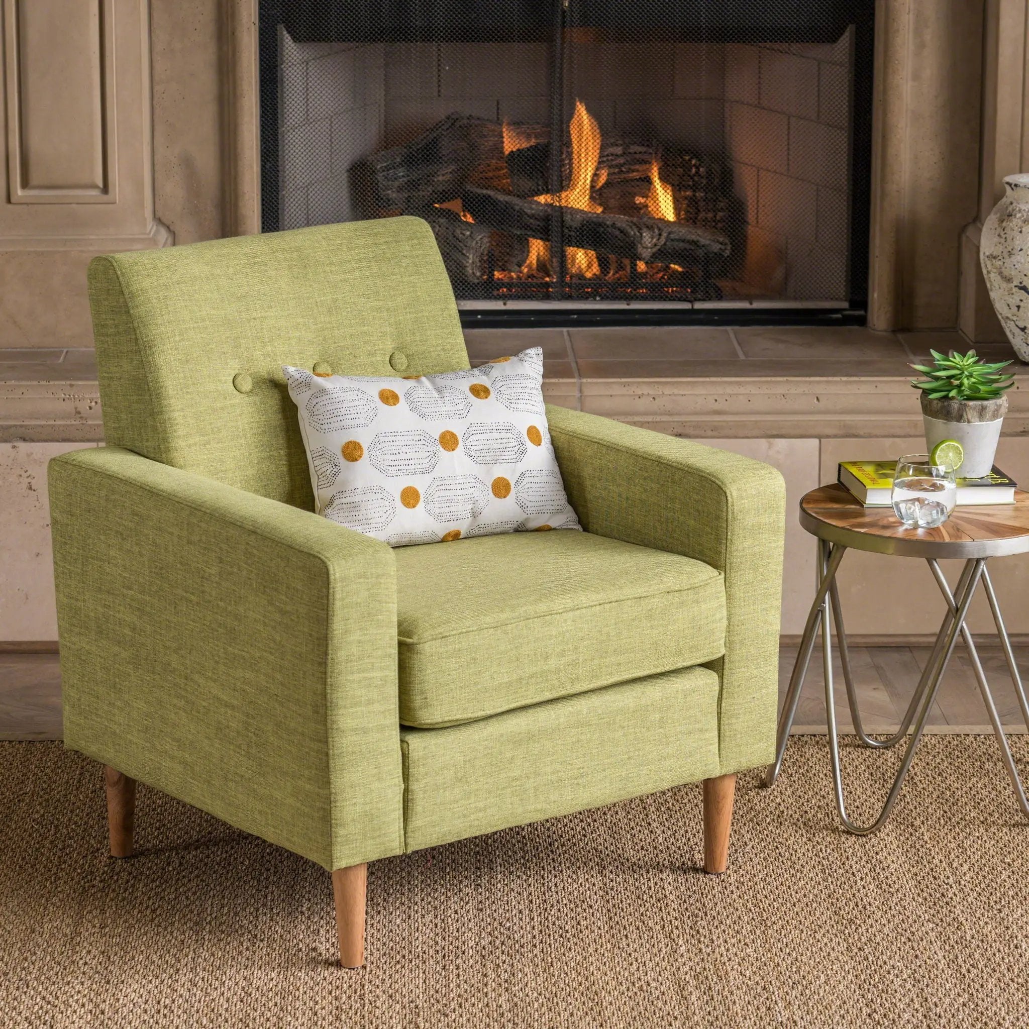 Nebulize Upholstered Fabric Club Chair With Button Tufted And Square Off Arm And Back by HouseOfZazla
