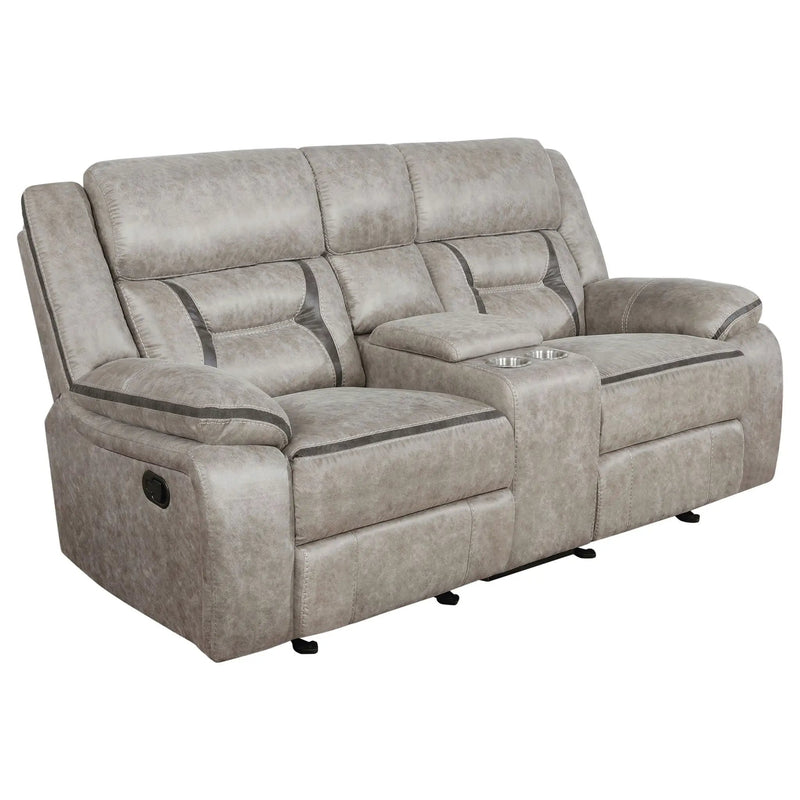 Greer Upholstered Motion Reclining Loveseat Taupe by Unique Piece Furniture