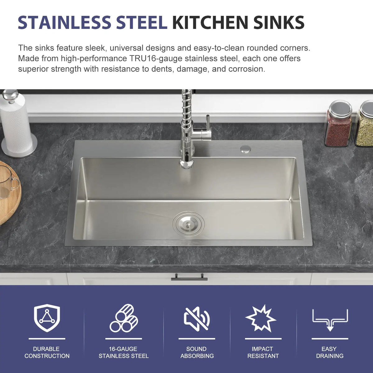 33 Inch Topmount Sink - Stainless Steel Kitchen Sink by HouseOfZazla