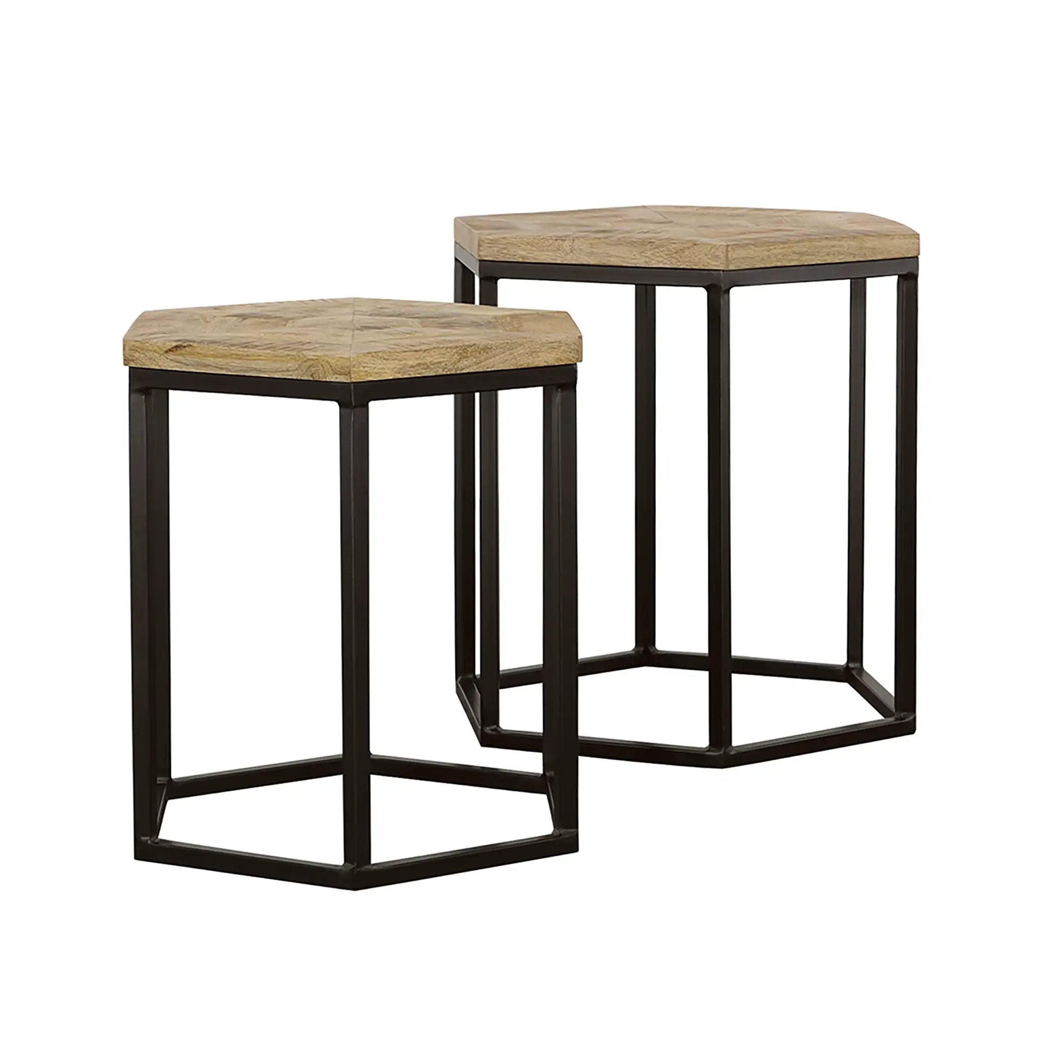 2 Piece Nesting Table With Hexagon Base - Brown by HouseOfZazla