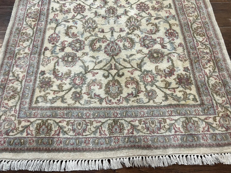 Indo Persian Rug 4x6, Vintage Handmade Wool Carpet, Floral Allover Pattern, Beige, Pair A by Jewel Rugs
