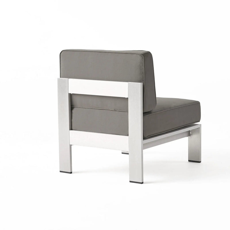Outdoor Aluminum Armless Chair With Cushion - Silver by HouseOfZazla