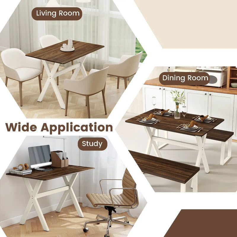 Modern Dining Table Wooden Kitchen Table with X-shaped Frame-White by DirectDeals