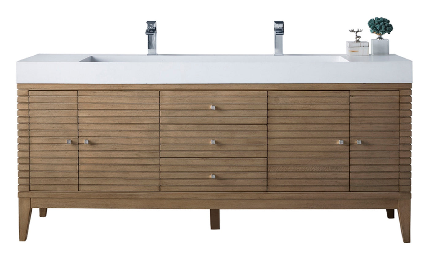 James Martin Linear 72" Double Bathroom Vanity, Whitewashed Walnut, cabinet without a countertop