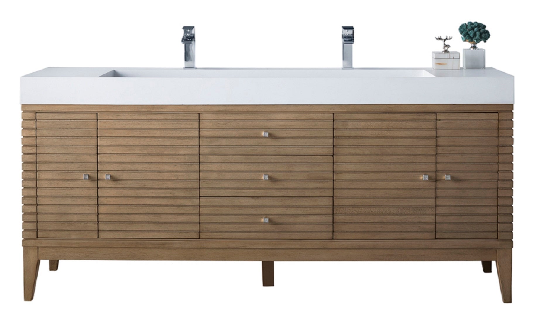 James Martin Linear 72" Double Bathroom Vanity, Whitewashed Walnut, cabinet without a countertop