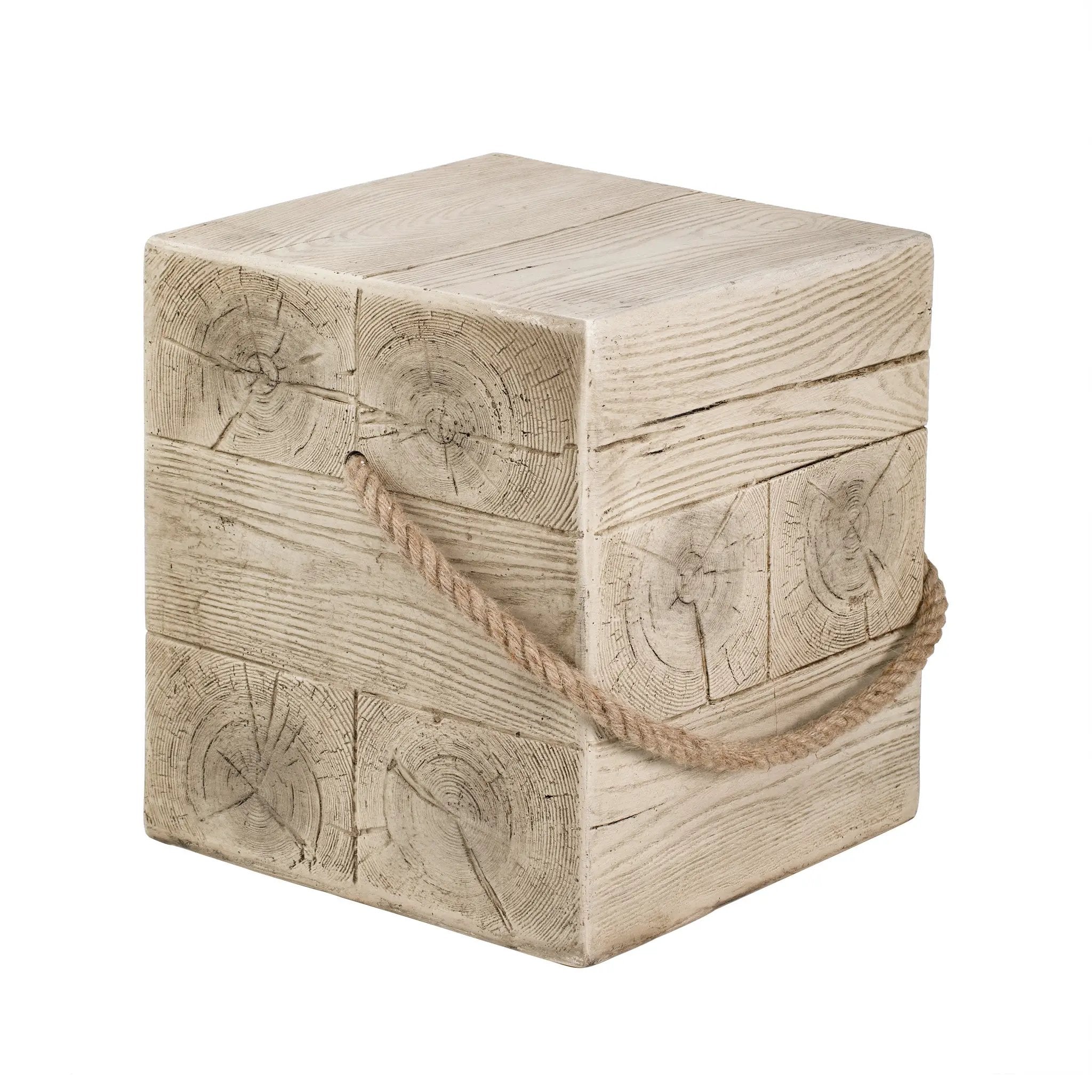 Outdoor Wood Grain Square MGO Side Table with Simulated Braided Cord by HouseOfZazla