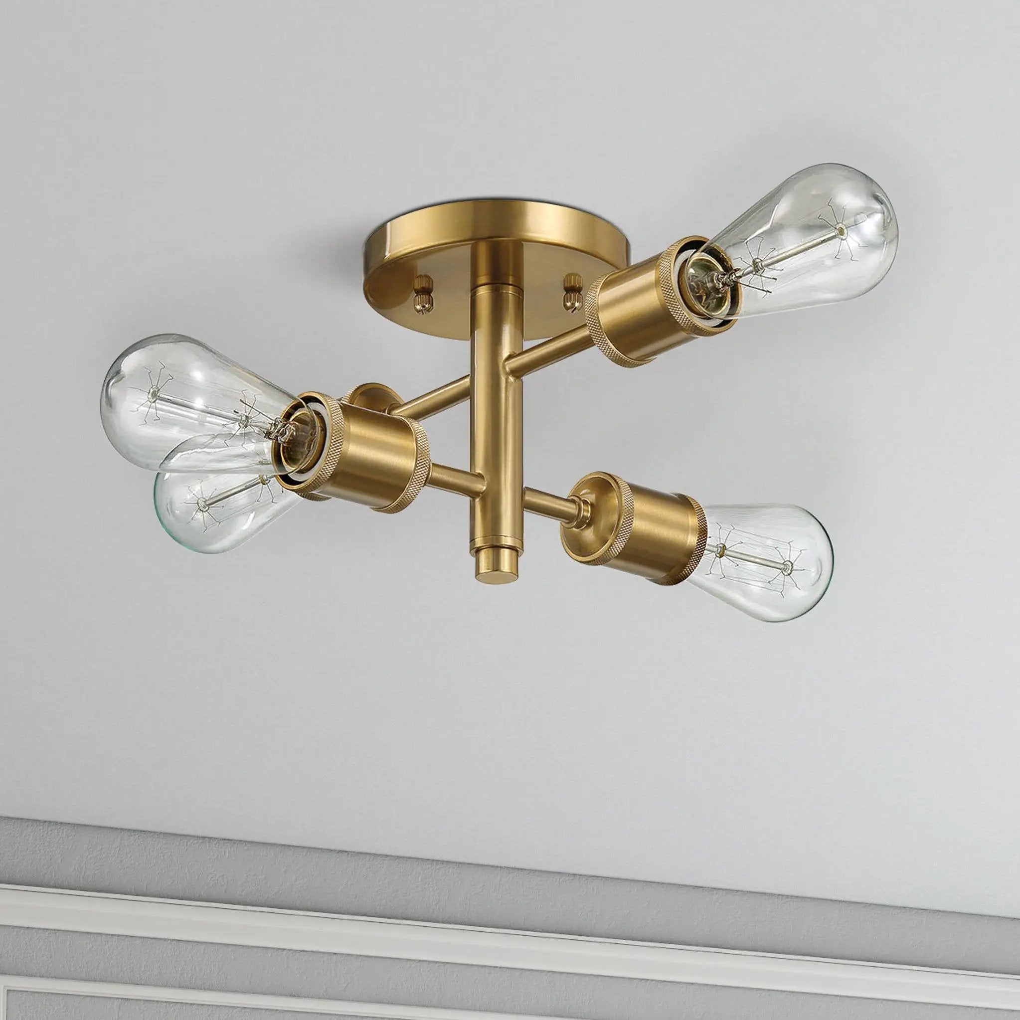 Ephemeral - 4 Lights Semi Flush Mount Ceiling Pendant - Antique Brass / Clear / Gold by Unique Piece Furniture