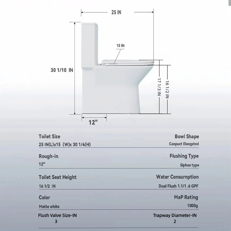 1 Piece Toilet With Dual Flush & Rimless Bowl - Glossy White by HouseOfZazla