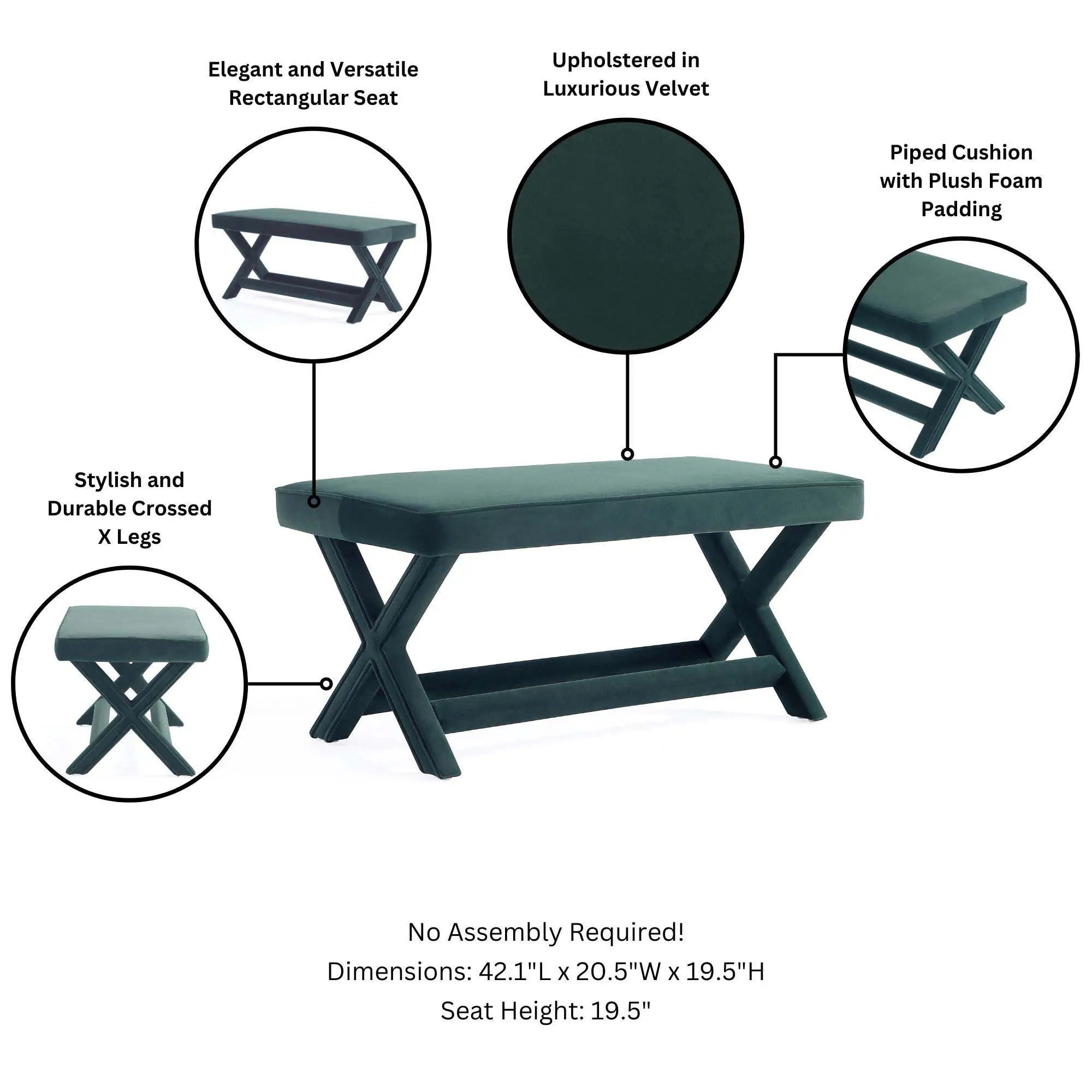 Abigail - Accent Bench With Piped Cushion by HouseOfZazla
