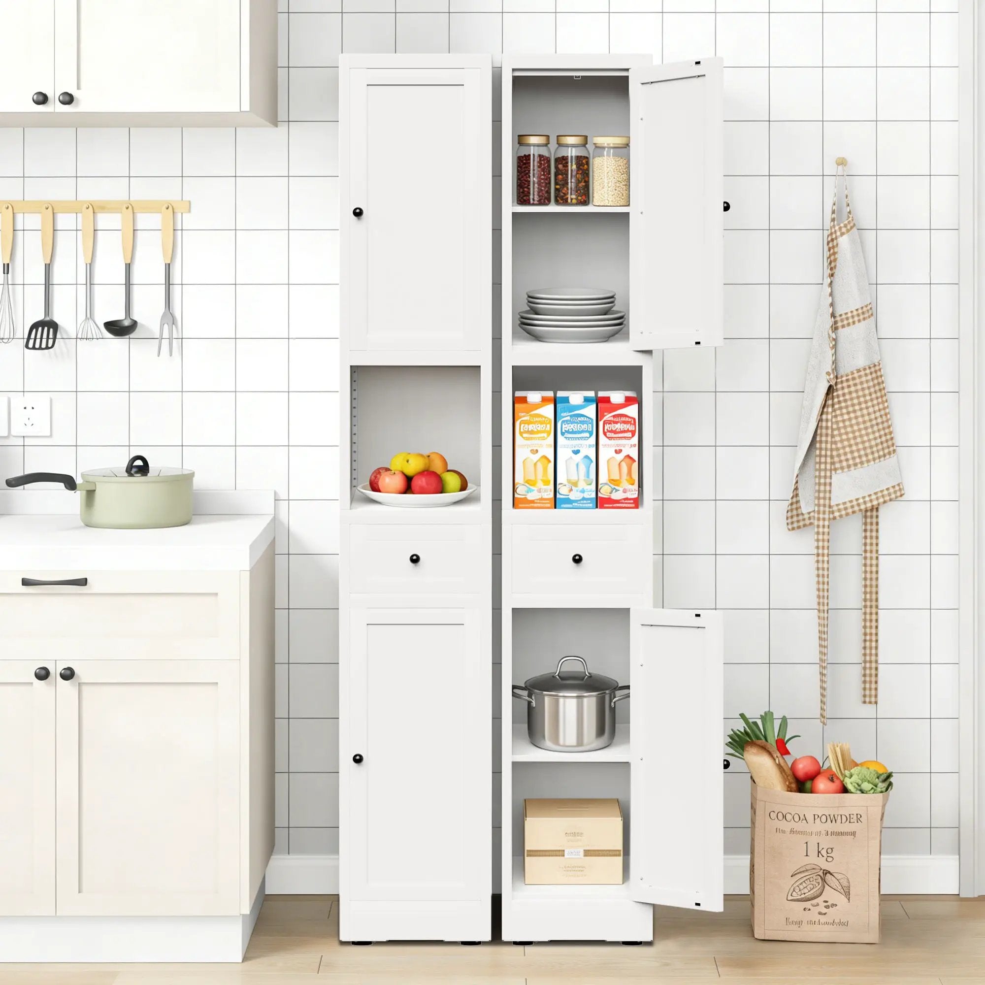 Tall Narrow Bathroom Cabinet With 5-Tier Storage, Adjustable Shelves, Freestanding - White by HouseOfZazla