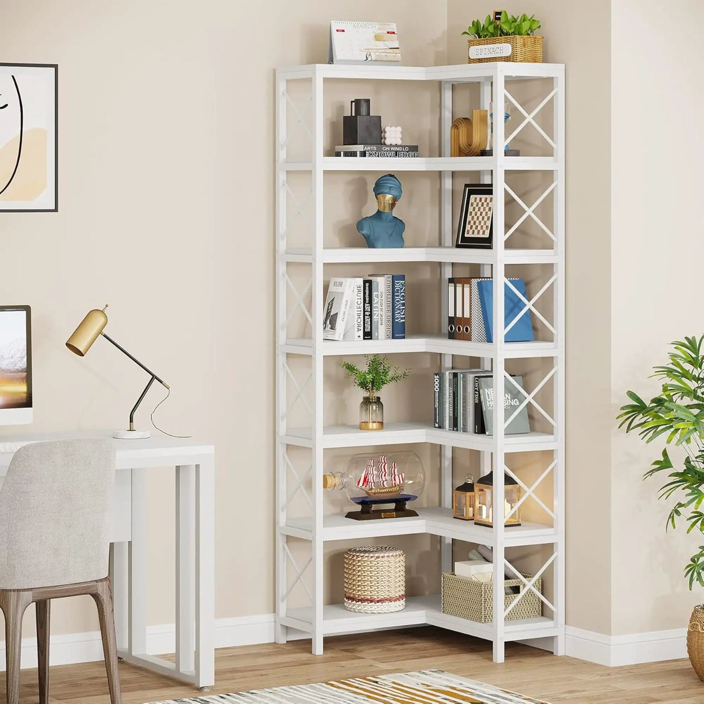 7 Tier Corner Bookshelf, Storage Unit For Living Room by HouseOfZazla