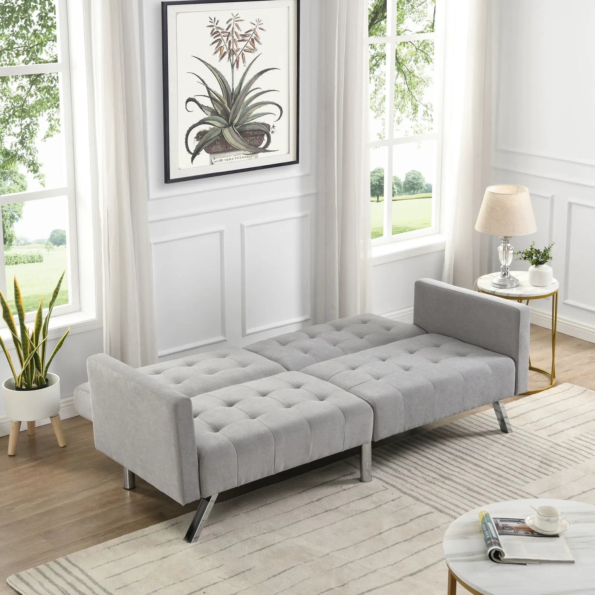 Sofa Bed Convertible Folding Lounge Couch Loveseat Sleeper Sofa - Light Gray by HouseOfZazla