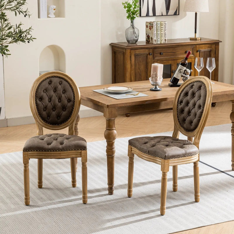 French Style Solid Wood Frame Antique Painting, Hand-Pulled Buckle Decoration Artificial Dining Chair With Nailhead Trim, Wood Legs by Unique Piece Furniture
