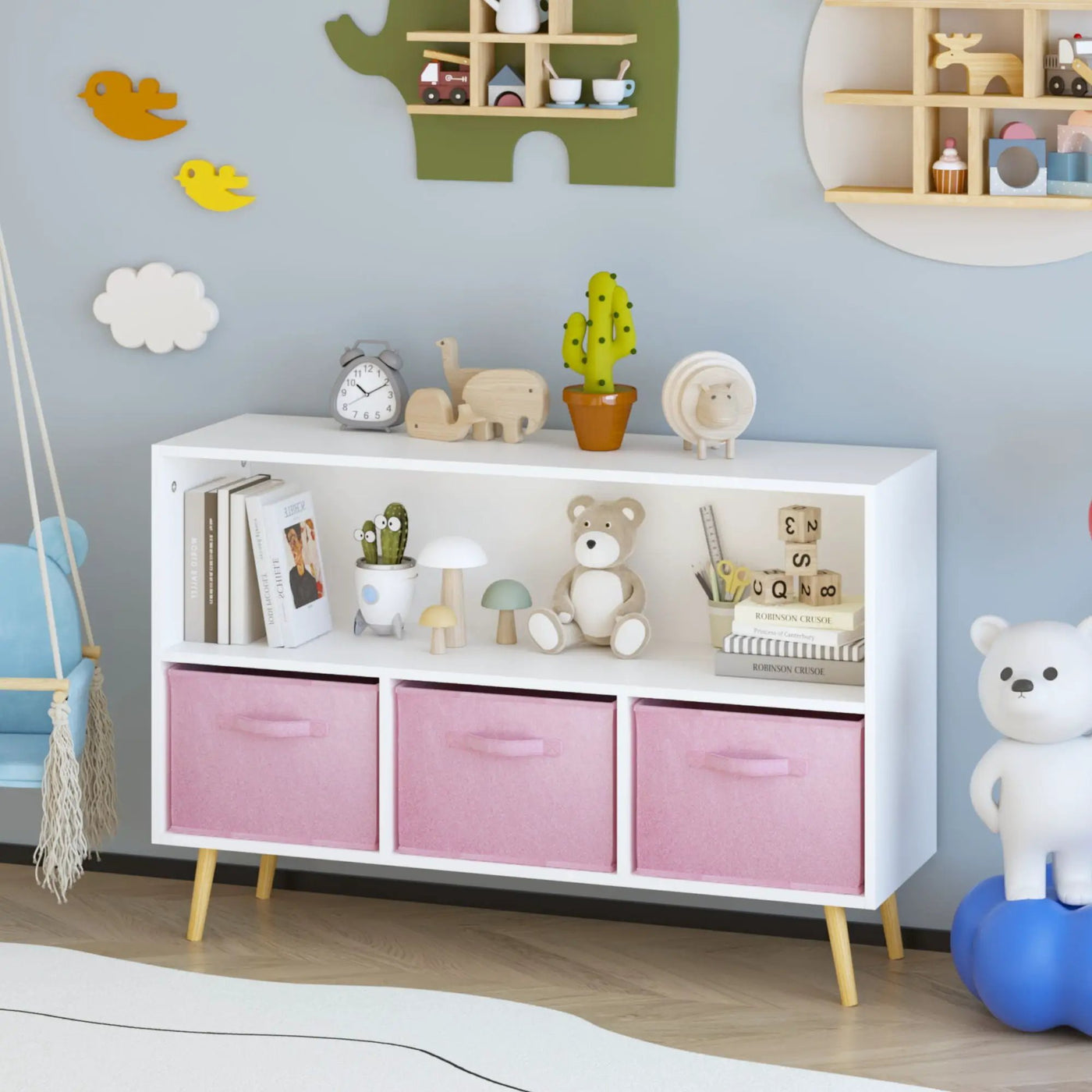 Bookcase With Collapsible Drawers, Book Display Organizer by Unique Piece Furniture