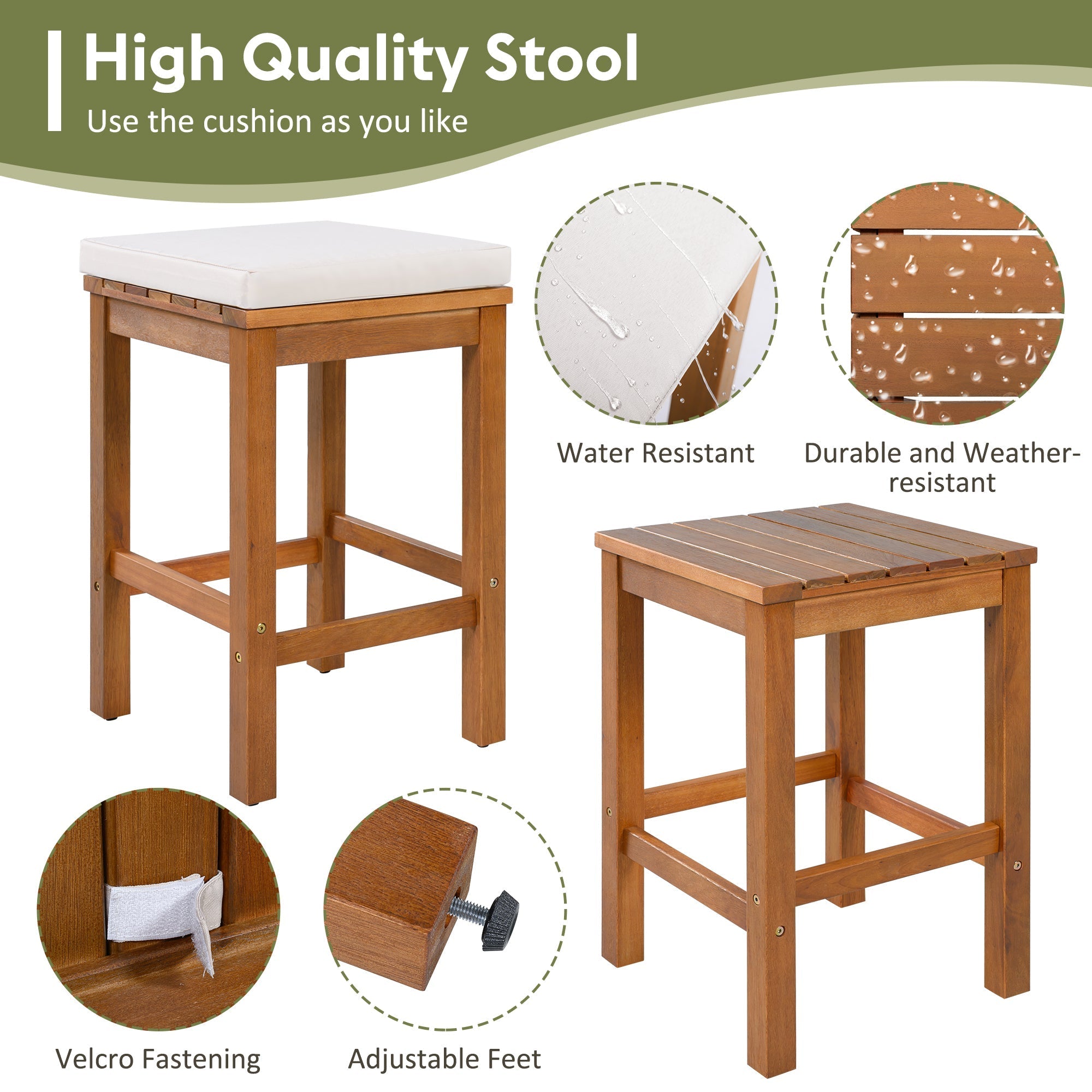 5 Piece Outdoor Bar Set with Acacia Wood Table & Cushioned Stools by HouseOfZazla