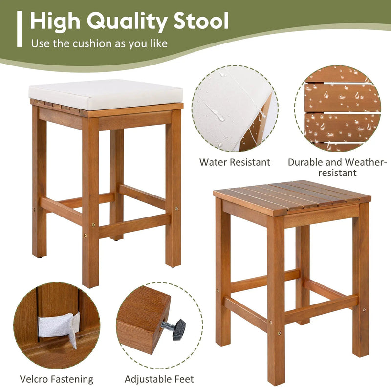 5 Piece Outdoor Bar Set with Acacia Wood Table & Cushioned Stools by HouseOfZazla