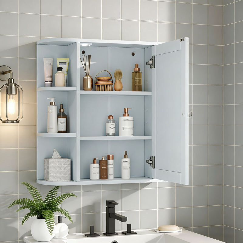 Bathroom Wall Storage Cabinet With Mirror And Adjustable Shelf, 6 Open Shelves by HouseOfZazla
