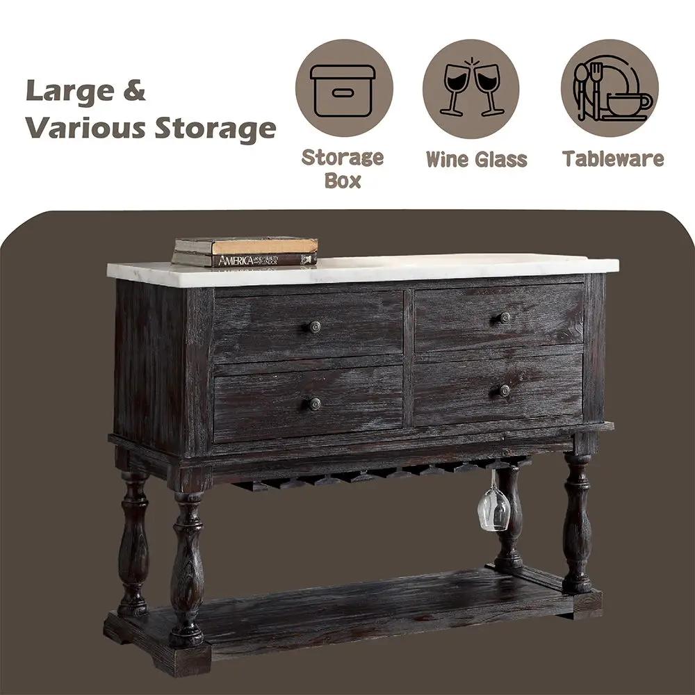 Gerardo - Server - White Marble Top & Weathered Espresso by Unique Piece Furniture