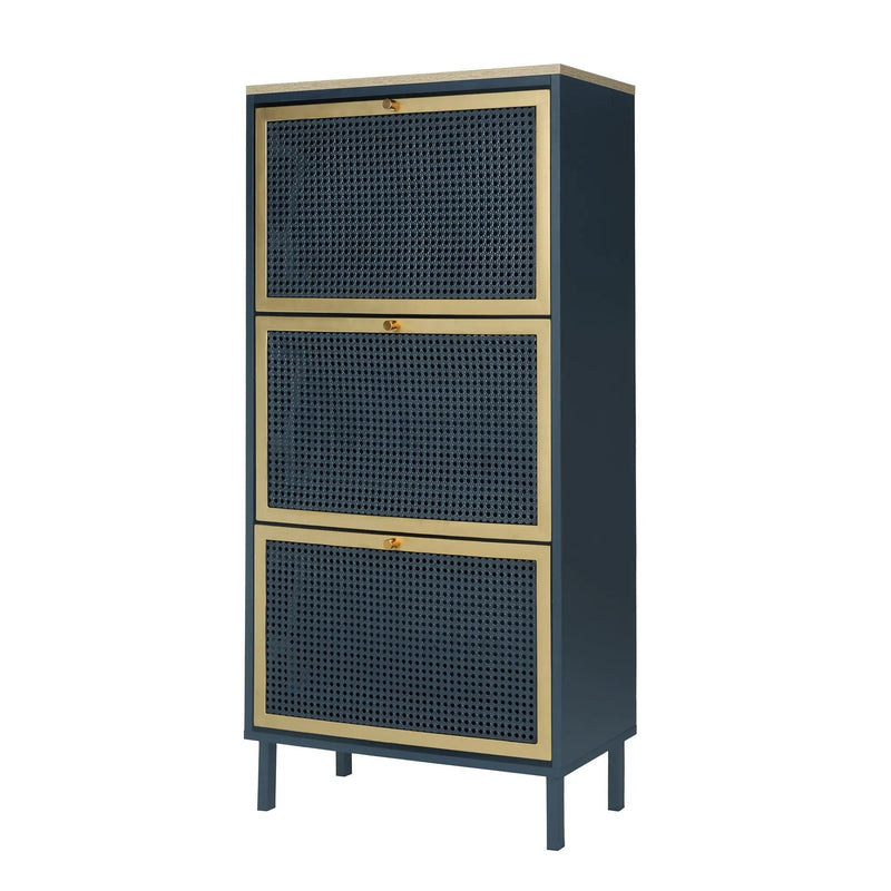 Modern Rattan 3 Door Shoe Rack Cabinet for Entryway by HouseOfZazla