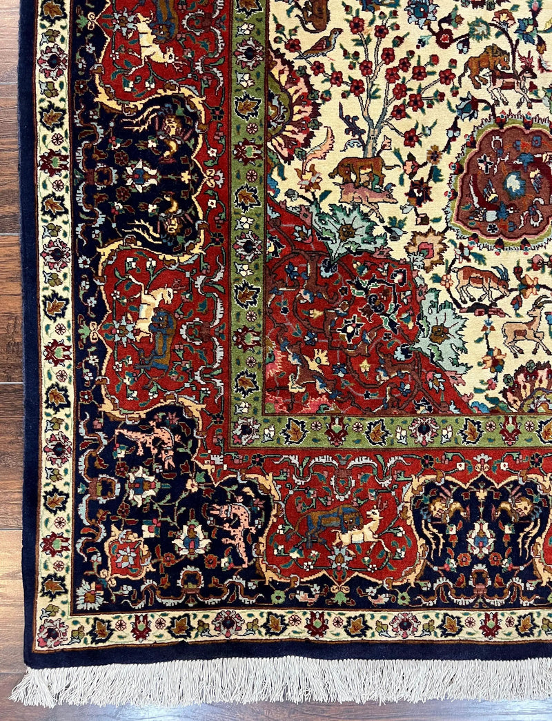 Wonderful Sino Persian Rug 6x10 with Animal Pictorial Motifs, Cream Dark Red Navy Blue, Birds Gazelles, Two Medallions, Top Quality Handmade by Jewel Rugs