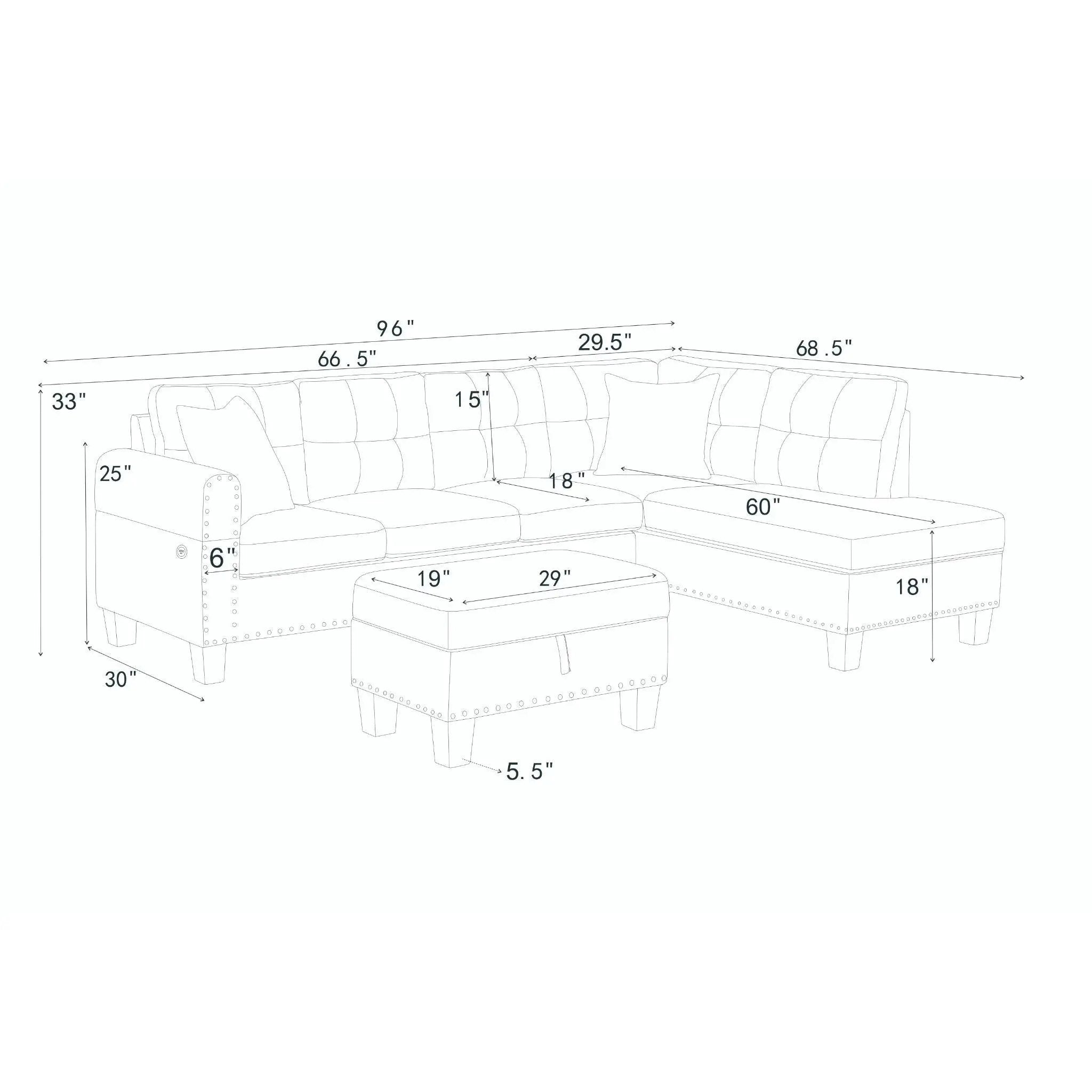 Camden - Power Sectional Sofa With Storage Ottoman And Built In Charging Ports - Gray by HouseOfZazla