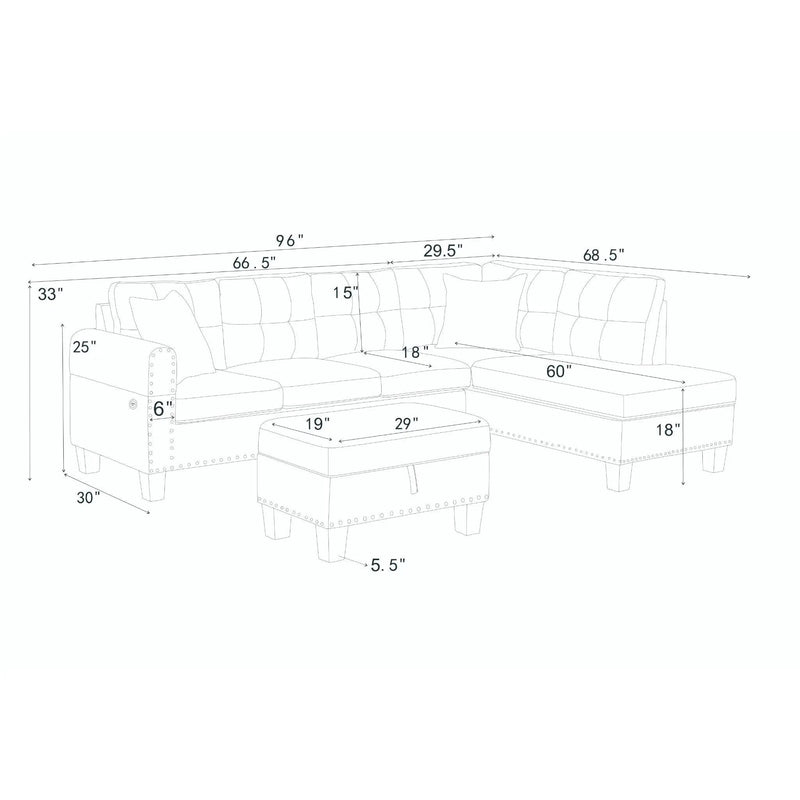 Camden - Power Sectional Sofa With Storage Ottoman And Built In Charging Ports - Gray by HouseOfZazla
