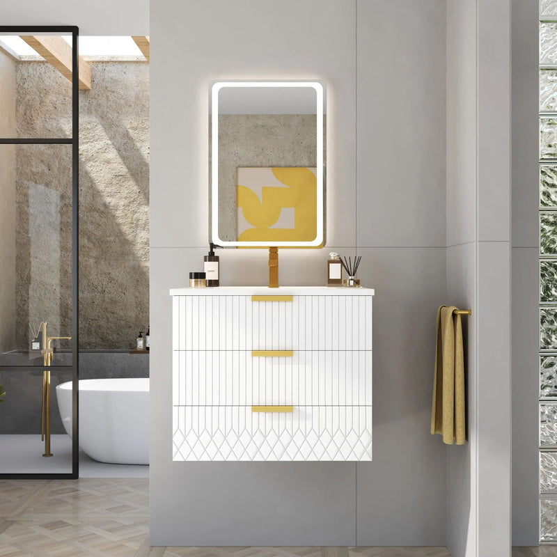 Wall Mounted Floating Cabinet With Double Drawer, Rectangular Sink by Unique Piece Furniture